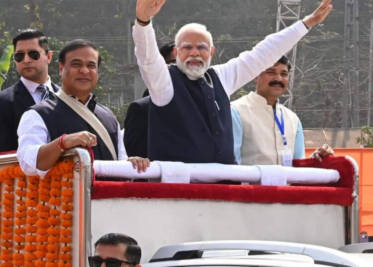 Narendra Modi's Triumphant Welcome in Assam: A Sea of Supporters Amidst a Shower of Petals 1 Narendra Modi’s Triumphant Welcome in Assam: A Sea of Supporters Amidst a Shower of Petals